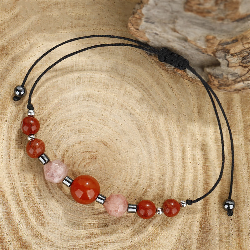 Buddha Stones Believe You Can Braccialetto positivo in pietra del sole con ematite e diaspro rosso corniola