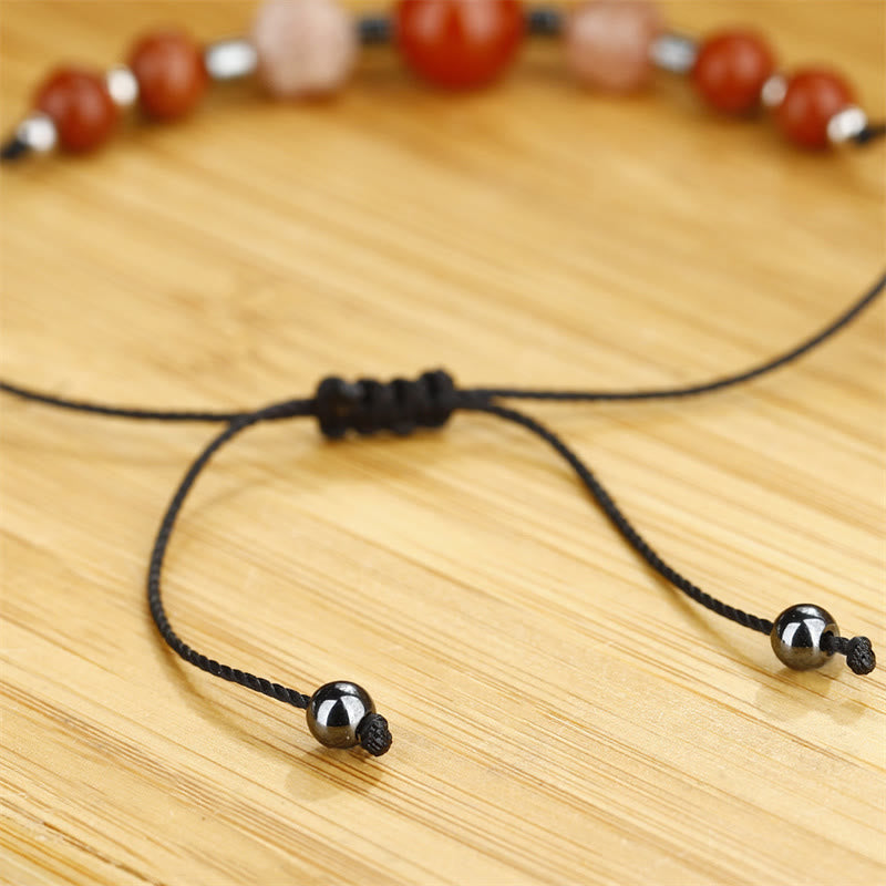 Buddha Stones Believe You Can Braccialetto positivo in pietra del sole con ematite e diaspro rosso corniola