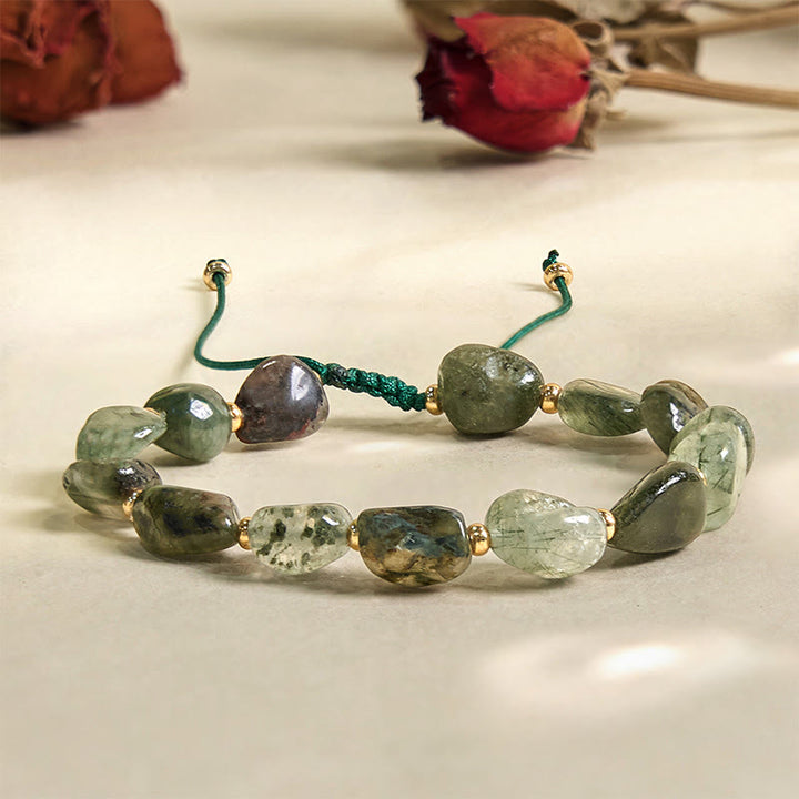 Braccialetto di protezione con corda intrecciata in quarzo rutilato verde Buddha Stones