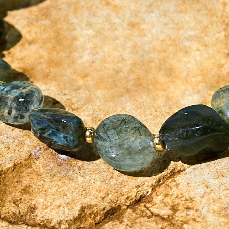 Braccialetto di protezione con corda intrecciata in quarzo rutilato verde Buddha Stones