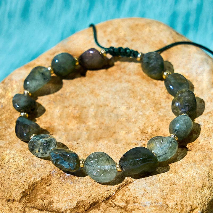 Braccialetto di protezione con corda intrecciata in quarzo rutilato verde Buddha Stones