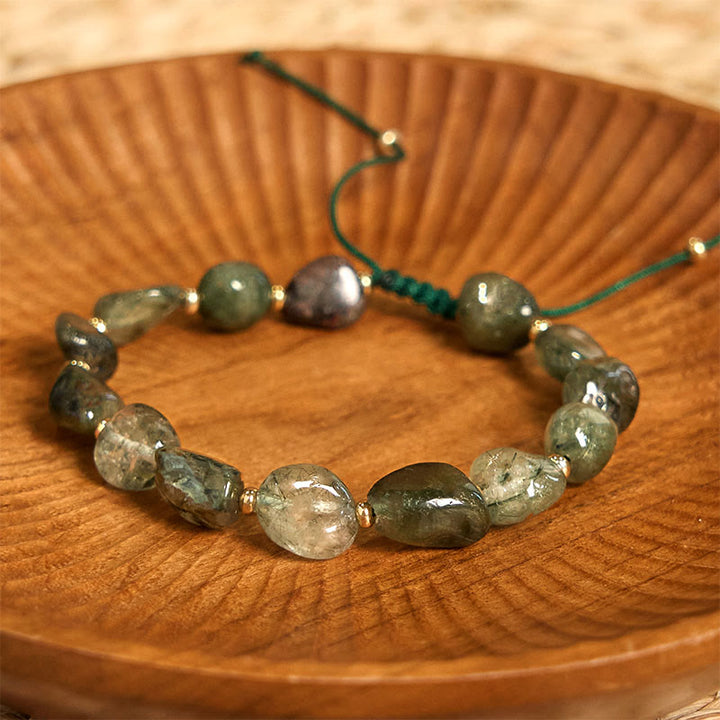 Braccialetto di protezione con corda intrecciata in quarzo rutilato verde Buddha Stones