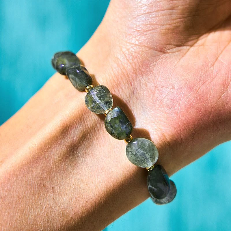 Braccialetto di protezione con corda intrecciata in quarzo rutilato verde Buddha Stones