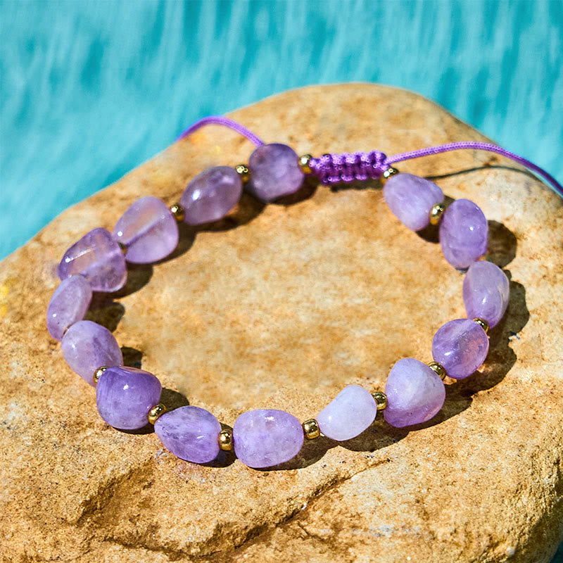 Braccialetto di equilibrio con corda intrecciata in ametista di forma irregolare Buddha Stones