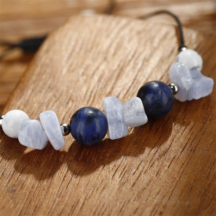 Buddha Stones Don't Make Me Roar Braccialetto di protezione in agata viola, agata blu e sodalite blu