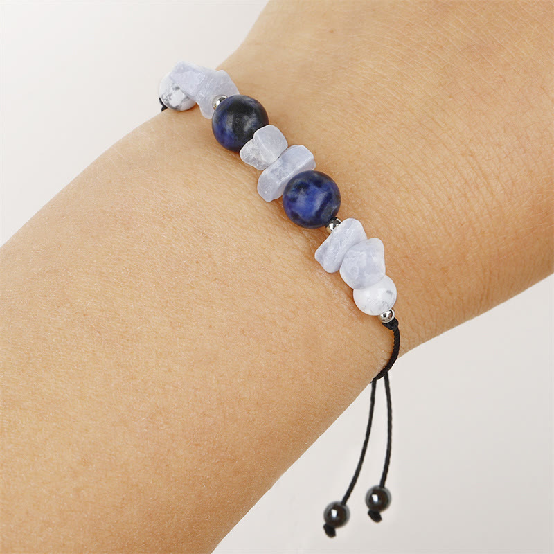 Buddha Stones Don't Make Me Roar Braccialetto di protezione in agata viola, agata blu e sodalite blu