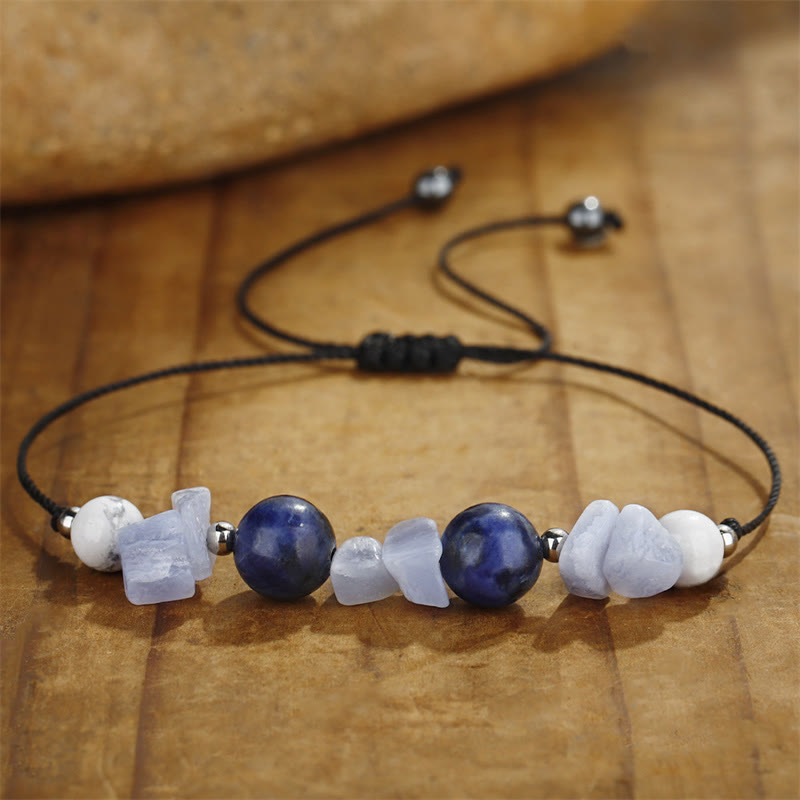 Buddha Stones Don't Make Me Roar Braccialetto di protezione in agata viola, agata blu e sodalite blu