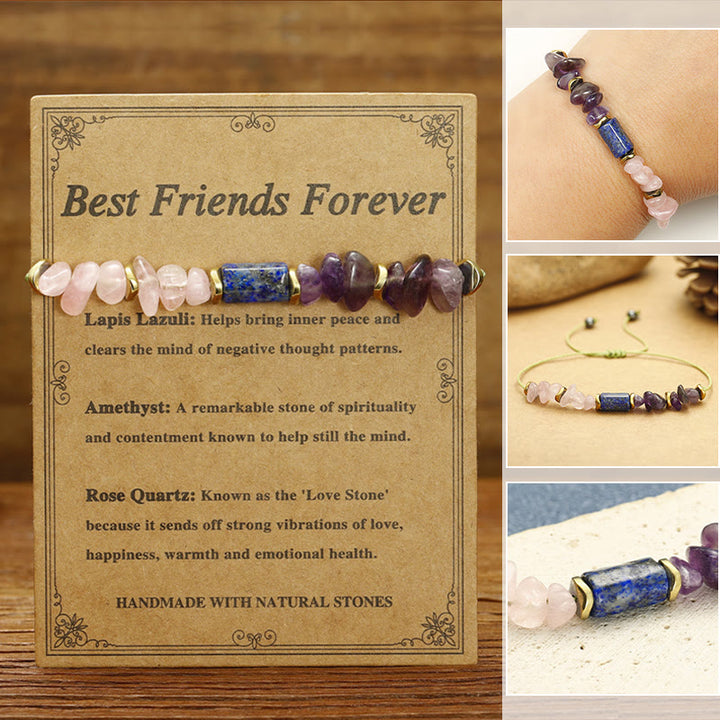 Buddha Stones Best Friends Forever Braccialetto spirituale in ametista, quarzo rosa, lazurite