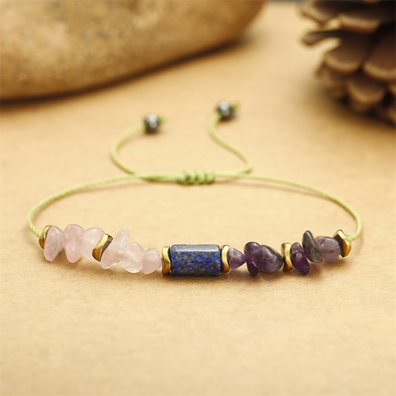 Buddha Stones Best Friends Forever Braccialetto spirituale in ametista, quarzo rosa, lazurite
