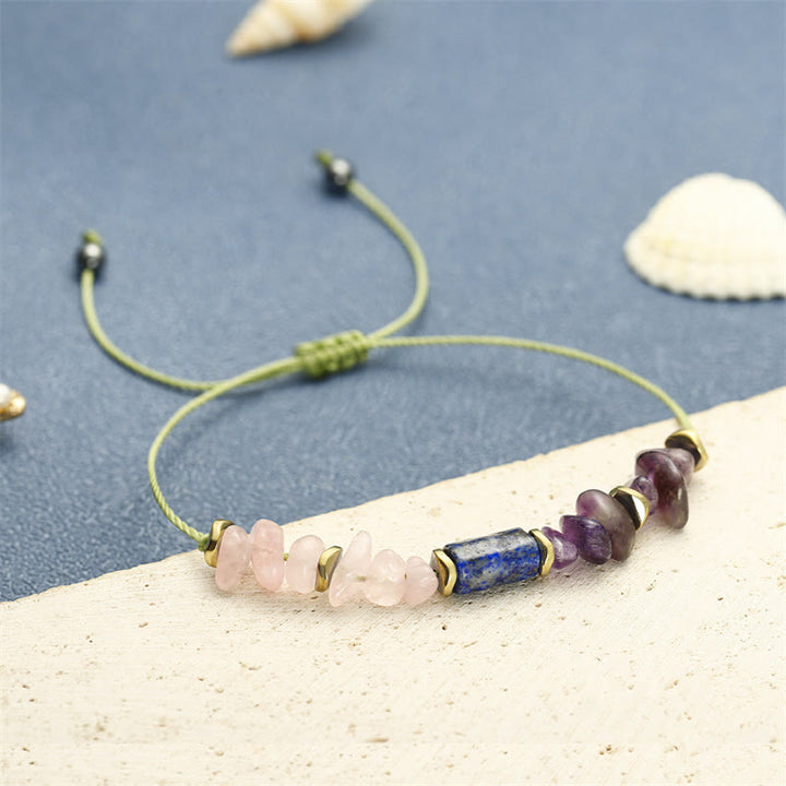 Buddha Stones Best Friends Forever Braccialetto spirituale in ametista, quarzo rosa, lazurite
