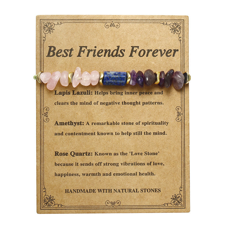 Buddha Stones Best Friends Forever Braccialetto spirituale in ametista, quarzo rosa, lazurite