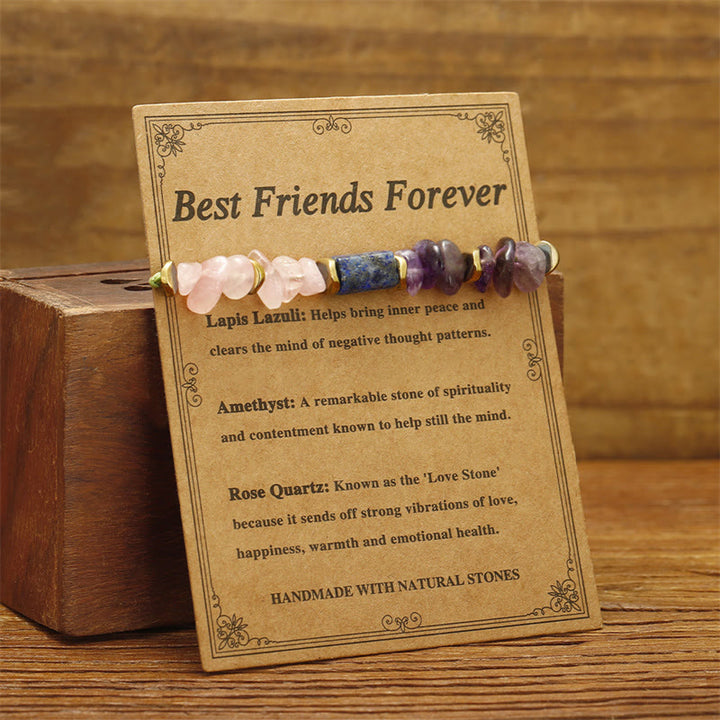 Buddha Stones Best Friends Forever Braccialetto spirituale in ametista, quarzo rosa, lazurite