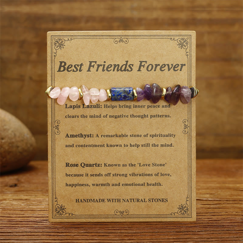 Buddha Stones Best Friends Forever Braccialetto spirituale in ametista, quarzo rosa, lazurite