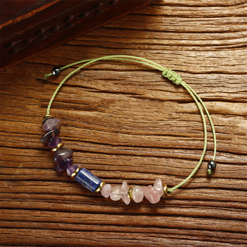 Buddha Stones Best Friends Forever Braccialetto spirituale in ametista, quarzo rosa, lazurite