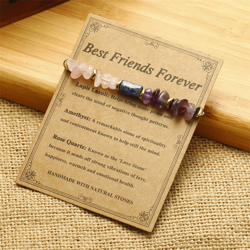 Buddha Stones Best Friends Forever Braccialetto spirituale in ametista, quarzo rosa, lazurite