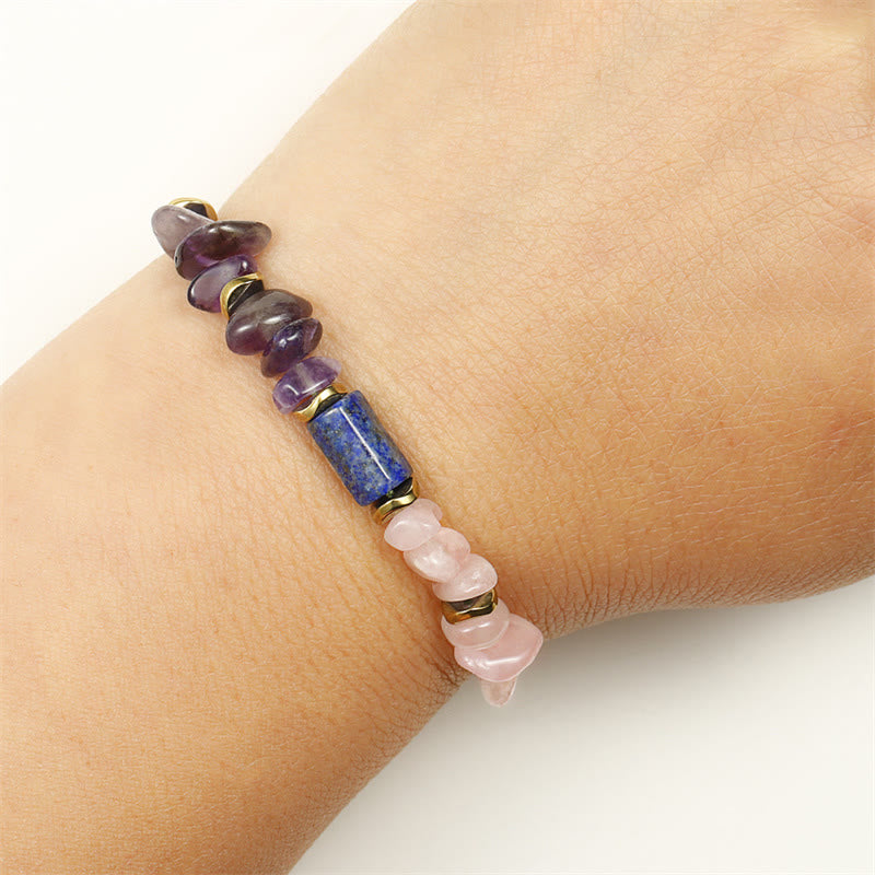 Buddha Stones Best Friends Forever Braccialetto spirituale in ametista, quarzo rosa, lazurite