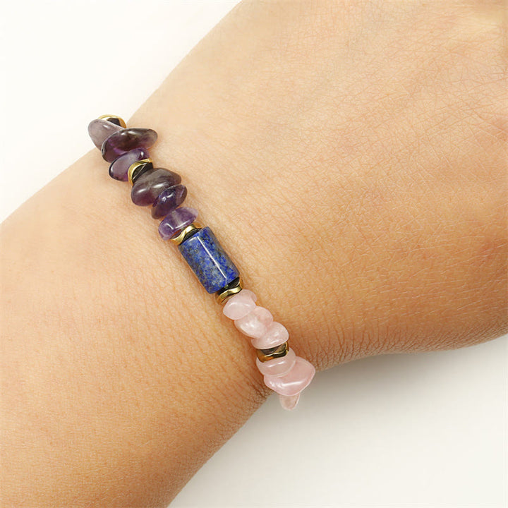 Buddha Stones Best Friends Forever Braccialetto spirituale in ametista, quarzo rosa, lazurite