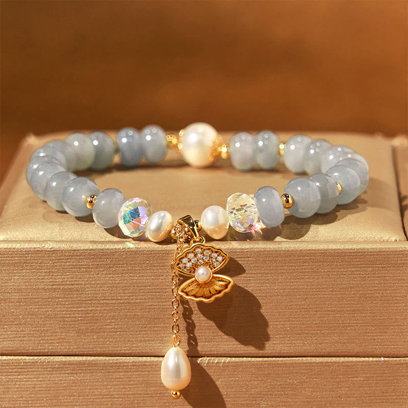 Braccialetto di perle curative in conchiglia di perle di acquamarina naturale Buddha Stones