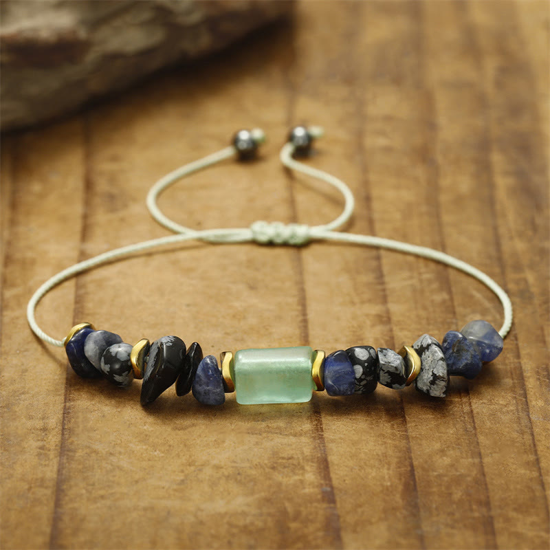 Braccialetto energetico in ossidiana fiocco di neve con sodalite e avventurina verde Buddha Stones New Job