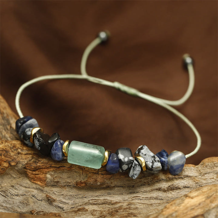 Braccialetto energetico in ossidiana fiocco di neve con sodalite e avventurina verde Buddha Stones New Job