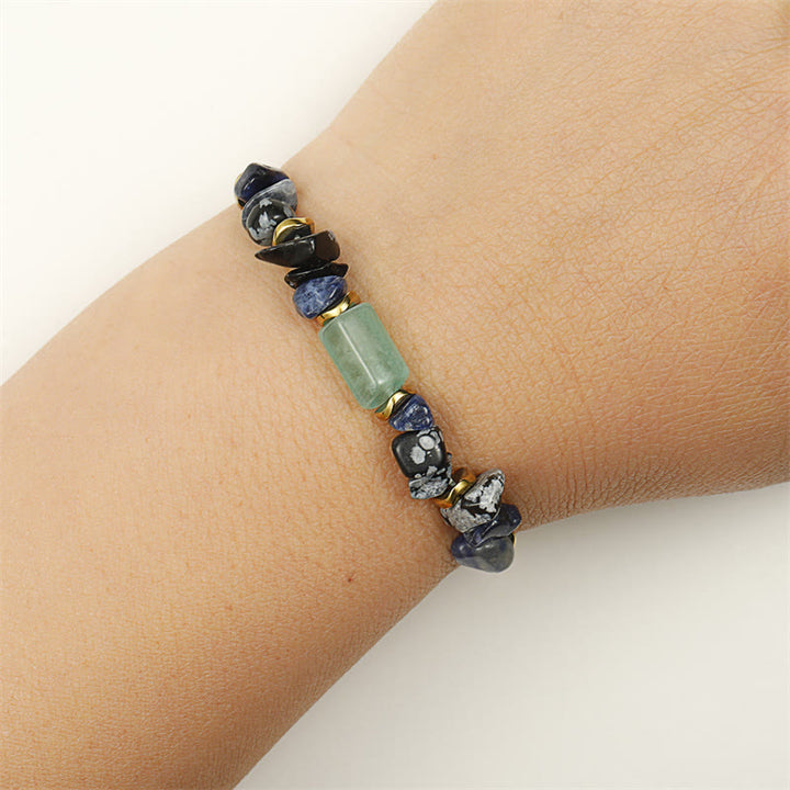 Braccialetto energetico in ossidiana fiocco di neve con sodalite e avventurina verde Buddha Stones New Job
