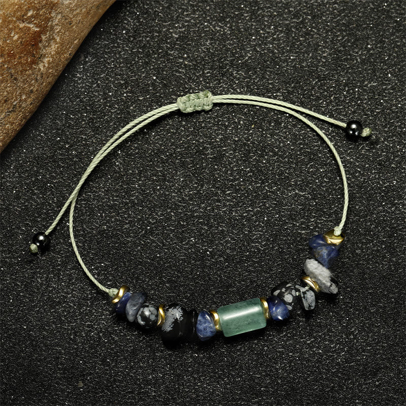 Braccialetto energetico in ossidiana fiocco di neve con sodalite e avventurina verde Buddha Stones New Job