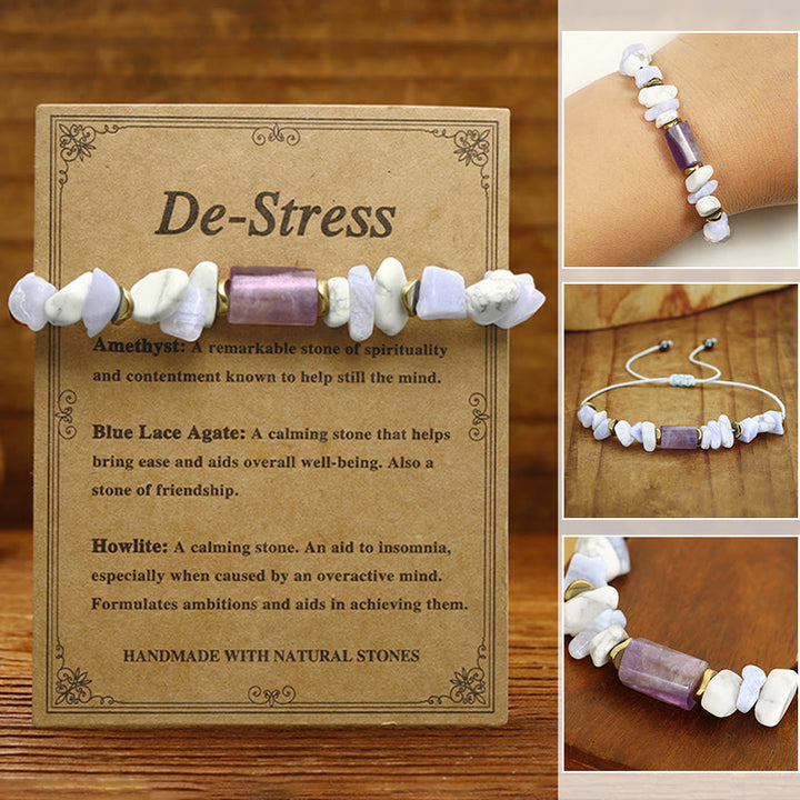 Braccialetto curativo antistress Buddha Stones Ametista Agata Blu Howlite