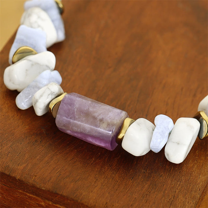 Braccialetto curativo antistress Buddha Stones Ametista Agata Blu Howlite