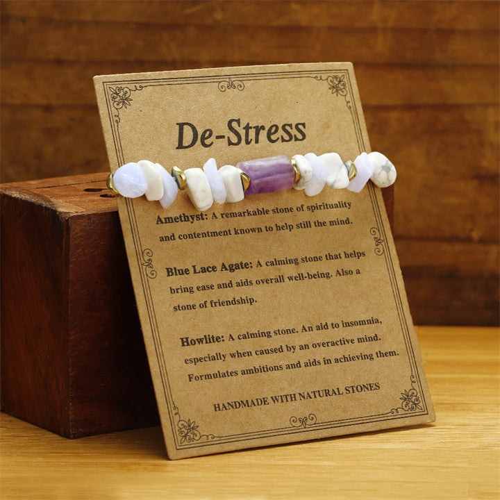 Braccialetto curativo antistress Buddha Stones Ametista Agata Blu Howlite