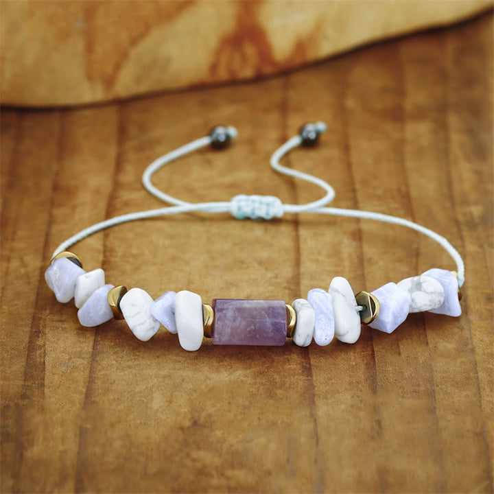 Braccialetto curativo antistress Buddha Stones Ametista Agata Blu Howlite