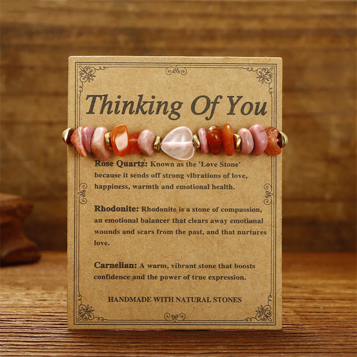 Bracciale Buddha Stones Thinking Of You, Quarzo Rosa, Rodonite, Corniola, Relazioni - image 1