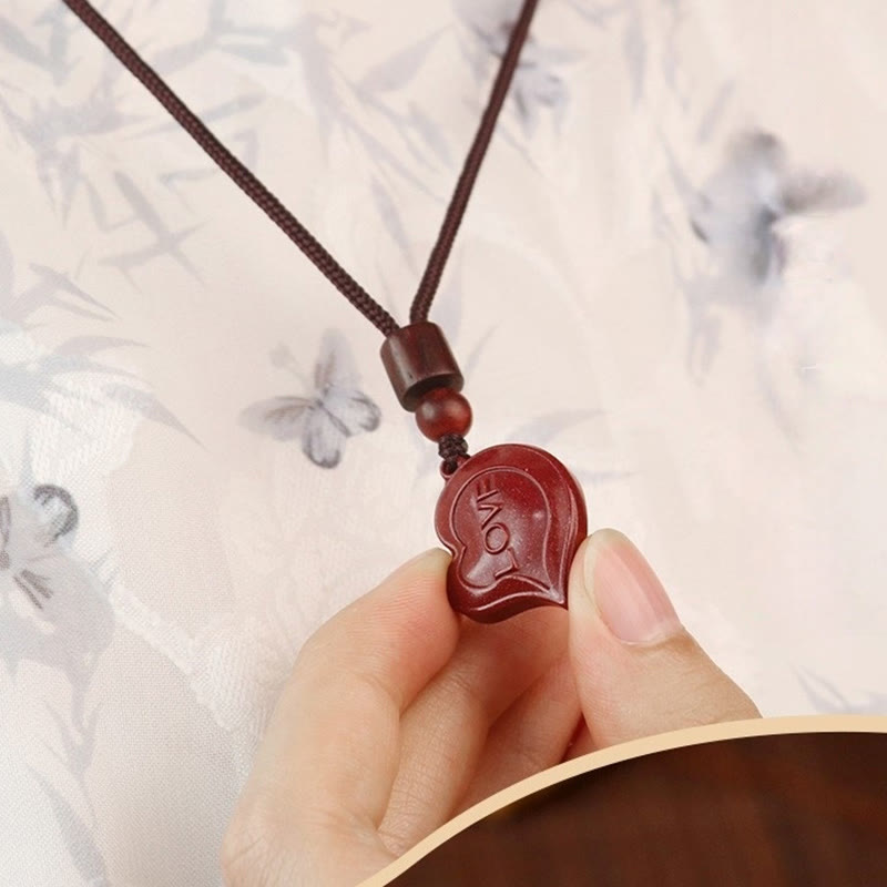 Buddha Stones 2 pezzi LOVE YOU Cinnabar naturale Amore Cuore Corda Benedizione Coppia Collana Pendente