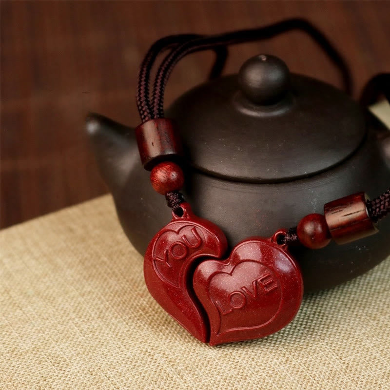 Buddha Stones 2 pezzi LOVE YOU Cinnabar naturale Amore Cuore Corda Benedizione Coppia Collana Pendente
