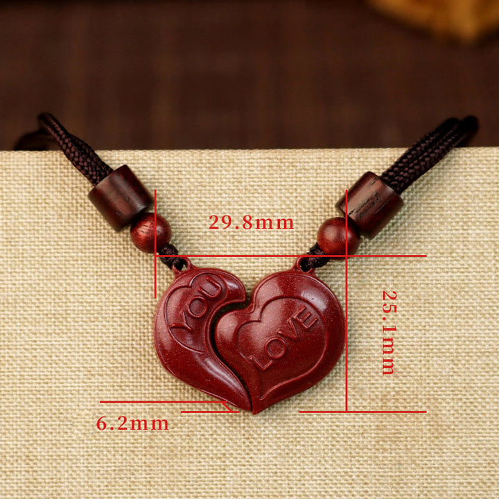 Buddha Stones 2 pezzi LOVE YOU Cinnabar naturale Amore Cuore Corda Benedizione Coppia Collana Pendente