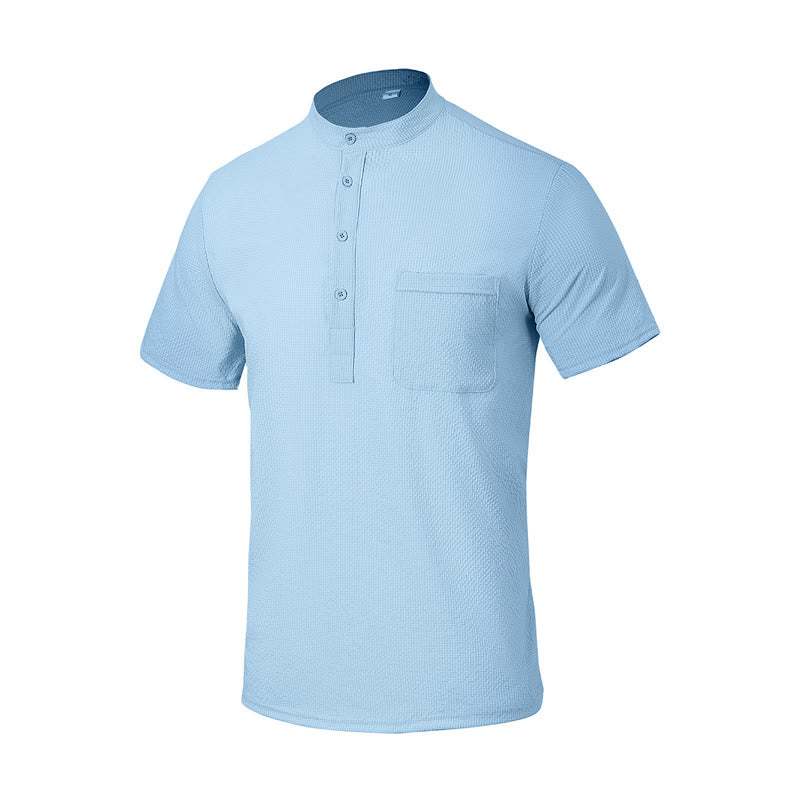 Polo a quadri tinta unita Buddha Stones con bottoni a metà, da uomo, a maniche corte - image 1