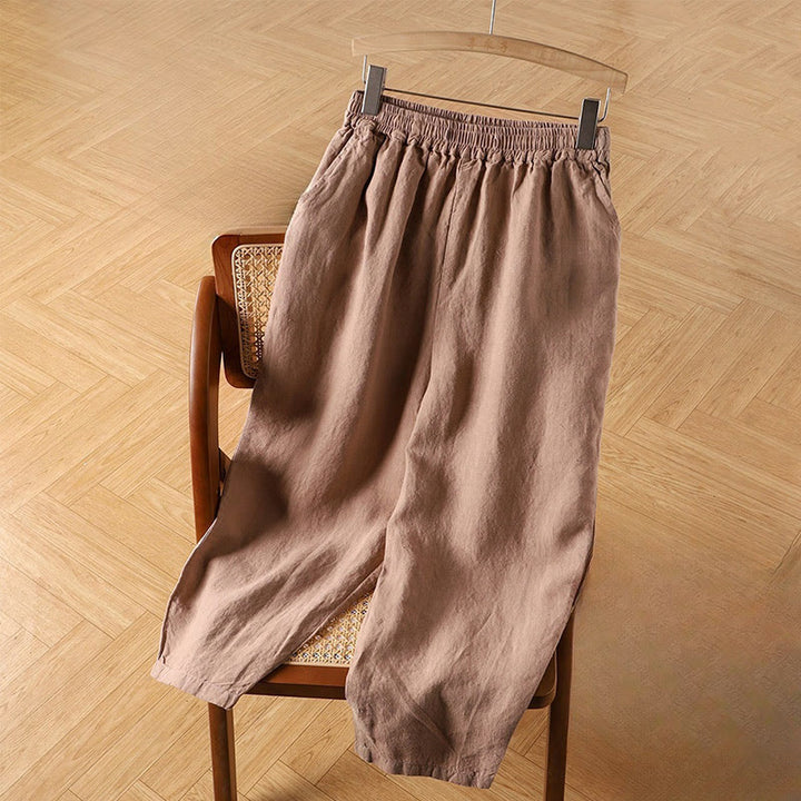 Pantaloni harem da donna in cotone e lino casual a vita alta con tasche Buddha Stones - Tan - US14, UK/AU18, EU46 (4XL) - image 5