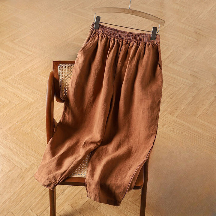 Pantaloni harem da donna in cotone e lino casual a vita alta con tasche Buddha Stones - Cioccolato - US14, UK/AU18, EU46 (4XL) - image 0