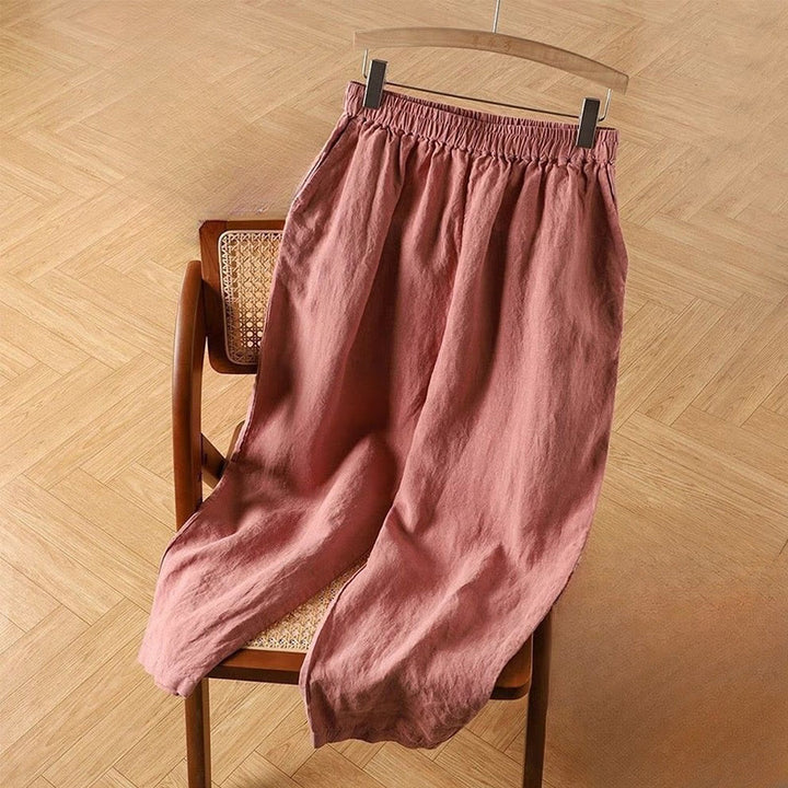 Pantaloni harem da donna in cotone e lino casual a vita alta con tasche Buddha Stones - Rosso viola pallido - US14, UK/AU18, EU46 (4XL) - image 1