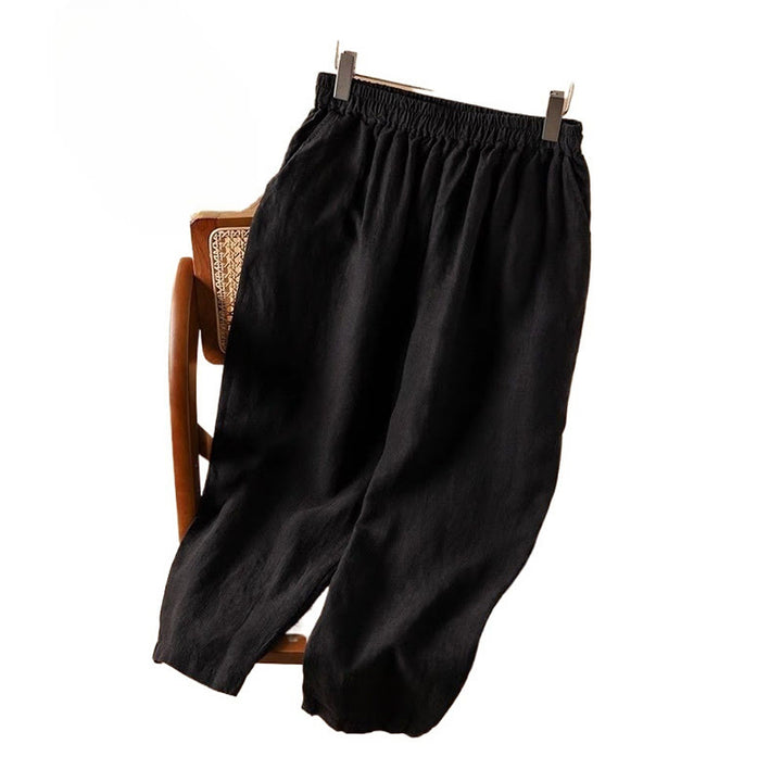 Pantaloni harem da donna in cotone e lino casual a vita alta con tasche Buddha Stones - image 4