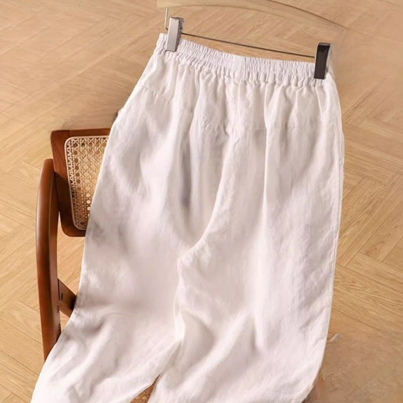 Pantaloni harem da donna in cotone e lino casual a vita alta con tasche Buddha Stones - image 11