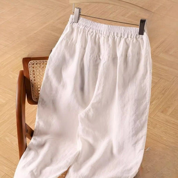Pantaloni harem da donna in cotone e lino casual a vita alta con tasche Buddha Stones - image 11