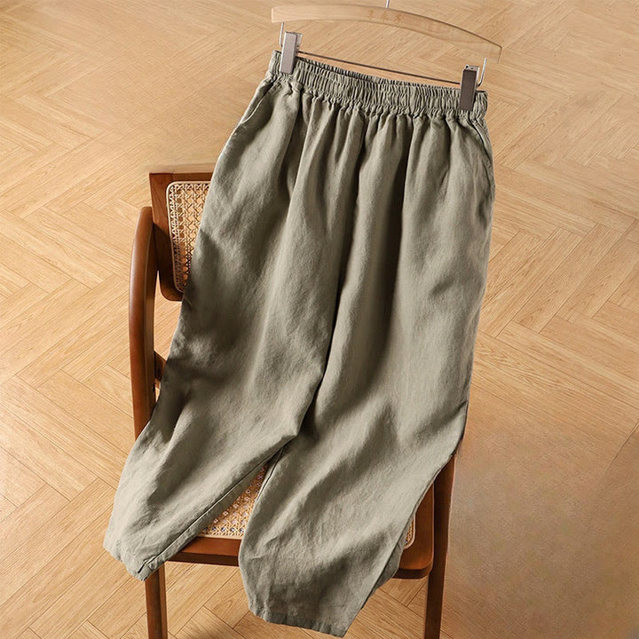 Pantaloni harem da donna in cotone e lino casual a vita alta con tasche Buddha Stones - Verde Mare Scuro - US14, UK/AU18, EU46 (4XL) - image 6
