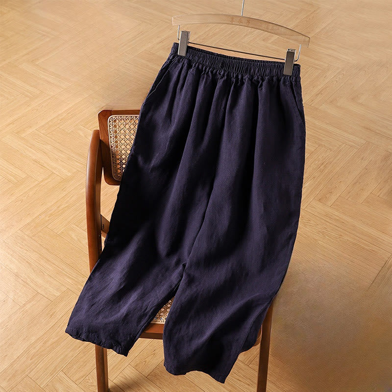Pantaloni harem da donna in cotone e lino casual a vita alta con tasche Buddha Stones - Marina - US14, UK/AU18, EU46 (4XL) - image 9