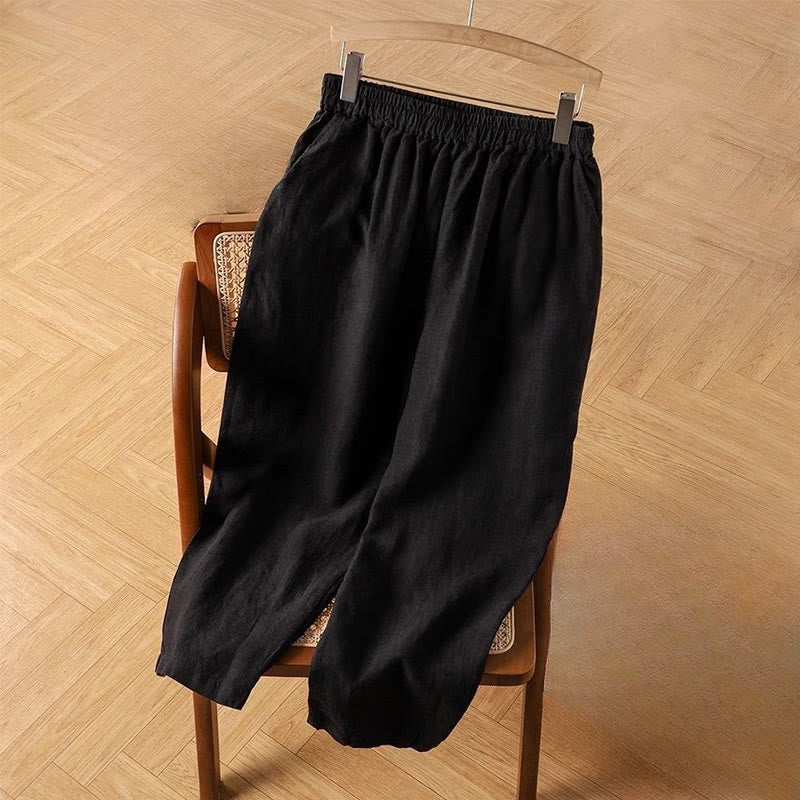Pantaloni harem da donna in cotone e lino casual a vita alta con tasche Buddha Stones - Nero - US14, UK/AU18, EU46 (4XL) - image 3