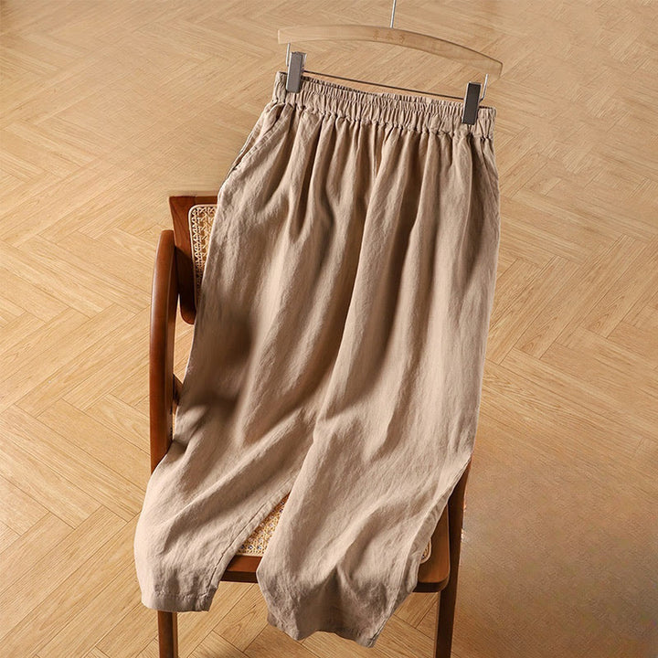 Pantaloni harem da donna in cotone e lino casual a vita alta con tasche Buddha Stones - Biscotto - US14, UK/AU18, EU46 (4XL) - image 8