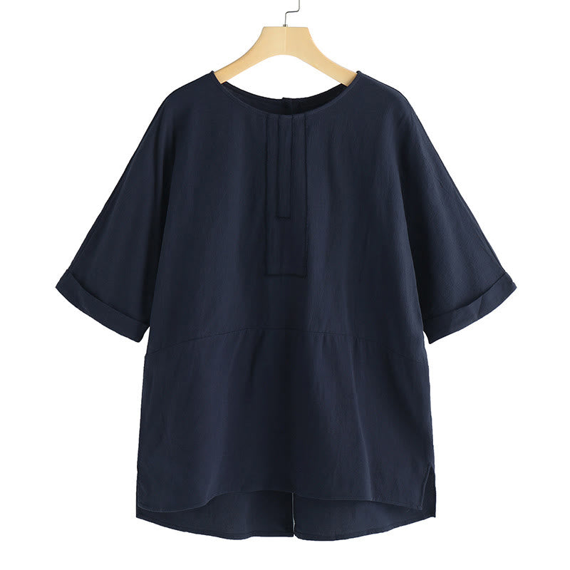 Maglietta da donna con spacco laterale, girocollo, manica corta, casual, estiva, tinta unita, motivo Buddha Stones - image 7