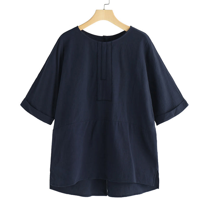 Maglietta da donna con spacco laterale, girocollo, manica corta, casual, estiva, tinta unita, motivo Buddha Stones - image 7