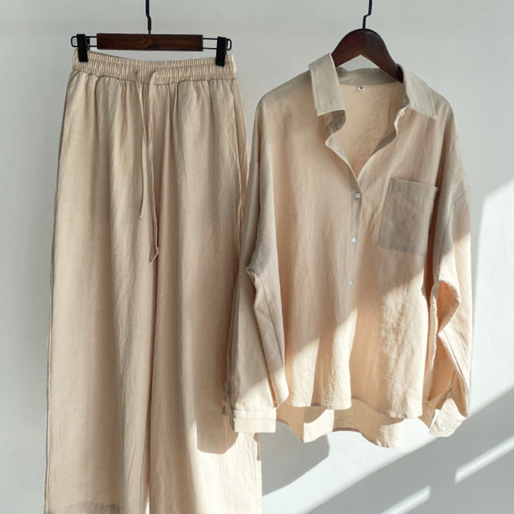 Buddha Stones 2 pezzi camicia a maniche lunghe con tasche pantaloni con coulisse meditazione cotone lino abbigliamento da donna set - Verga d'oro chiaraGiallo - US20, UK/AU24, EU52 (5XL) - image 3