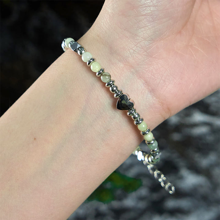 Bracciale Buddha Stones in pietra naturale, amazzonite, ametista, lazurite, lapislazzuli, quarzo rosa, cuore, equilibrio positivo - image 3