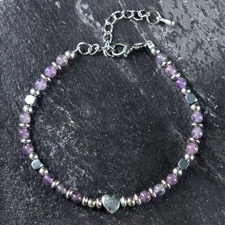 Bracciale Buddha Stones Pietra naturale Amazzonite Ametista Lazurite Quarzo rosa Cuore Equilibrio positivo